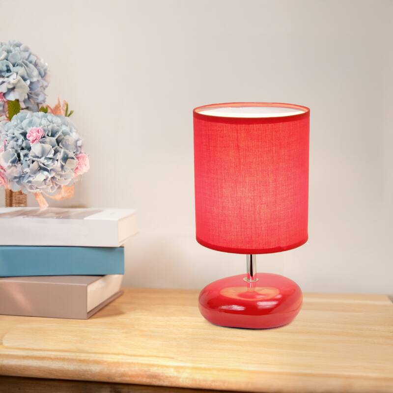 Traditional Mini Round Rock Table Lamp with Drum Shade - 10.25" - Red