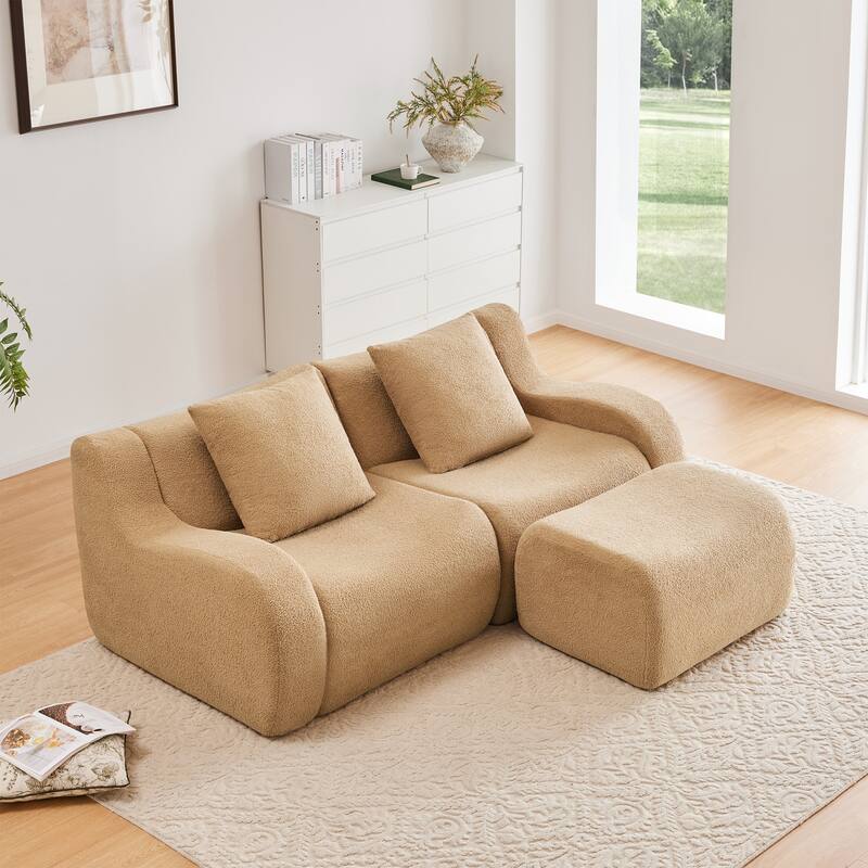 Anmytek Plush L-Shaped 2-Seater Teddy Fabric Sofa - No Assembly Required