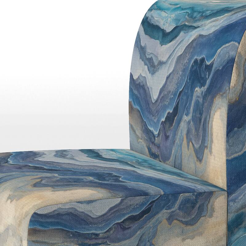 Designart "Coast Blue Sea Waves Watercolour" Upholstered Abstract Accent Chair - Modern Arm Chair For Bedroom