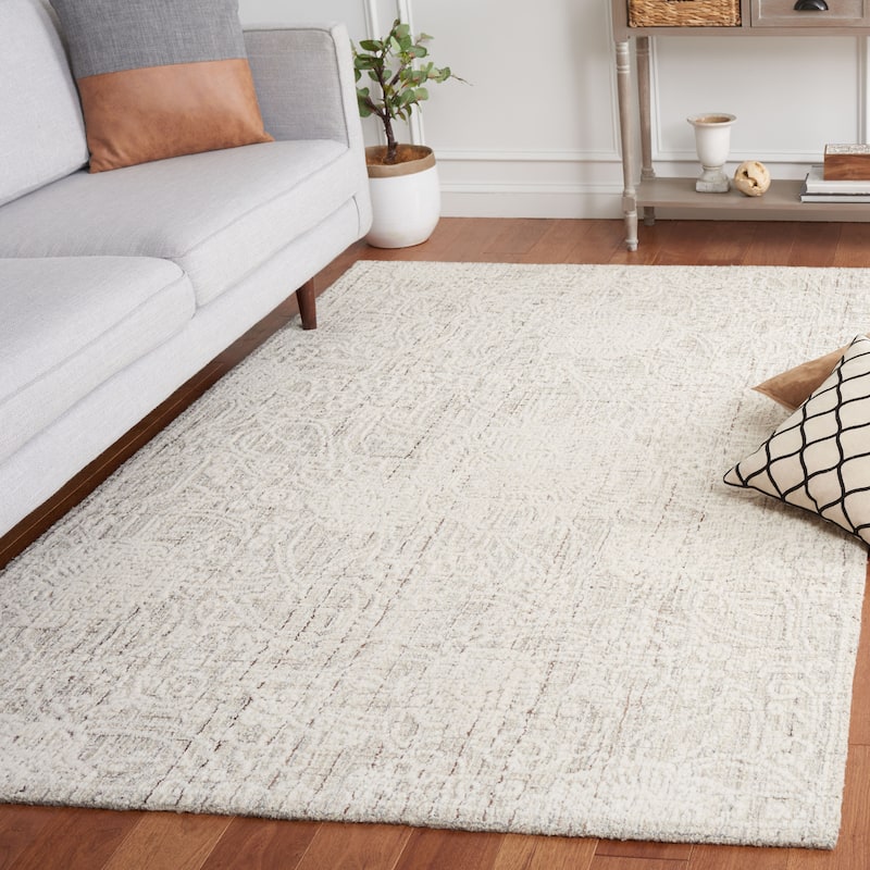 SAFAVIEH Handmade Ebony Dita Modern Floral Wool Rug - 4' x 6' - Grey/Ivory