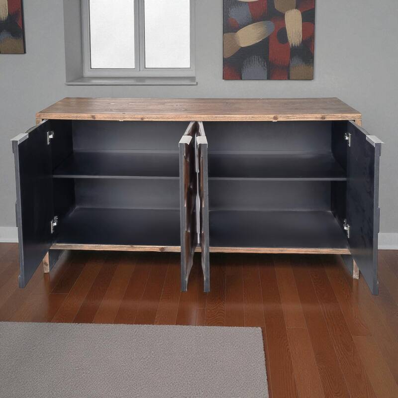 Farmhouse 4-Door Wooden Sideboard Buffet Cabinet with Adjustable Shelves, Brown Storage Cabinet for Dining Room