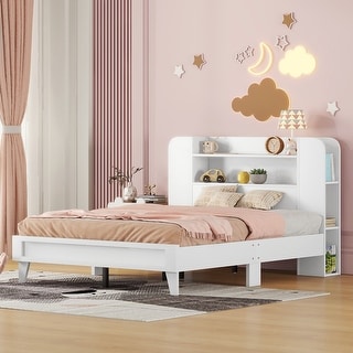 Functional Full Bed with Storage Headboard and Strong Plywood Slats