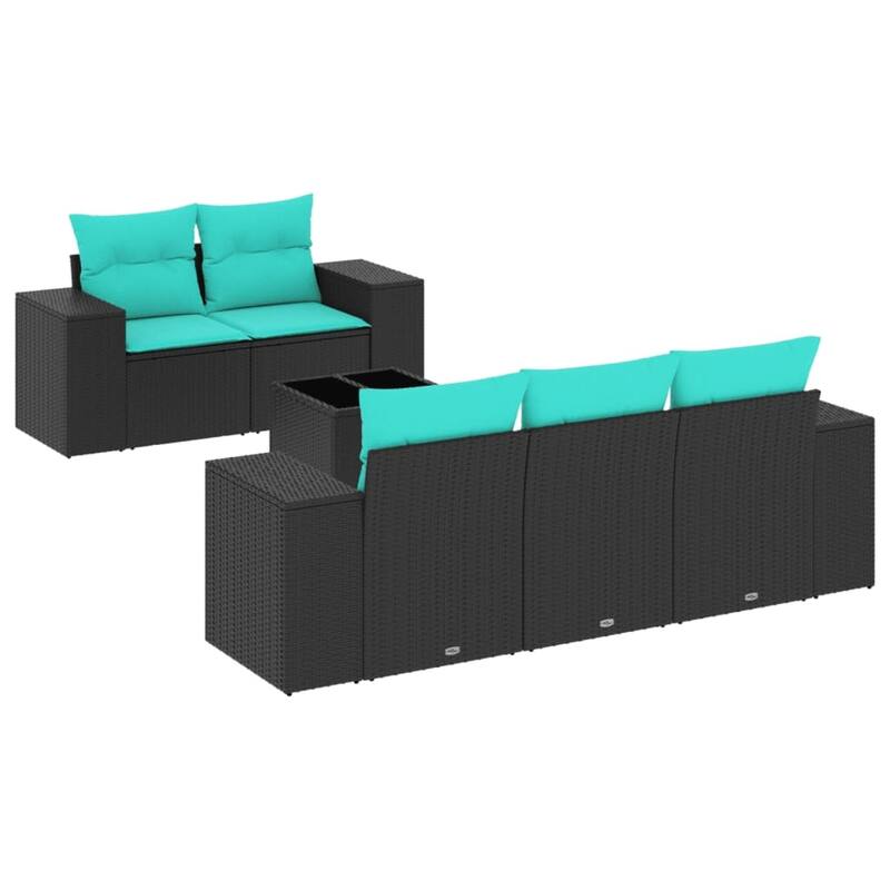 vidaXL 6 Piece Patio Sofa Set with Cushions Black Poly Rattan - 21.7 x 24.4 x 27.2
