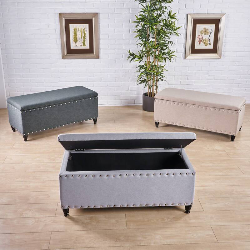 Simple Upholstered Storage Bench Hallway Bench with Nail Trim, Entryway Footrest Seat Leisure Stool Corridor Stool