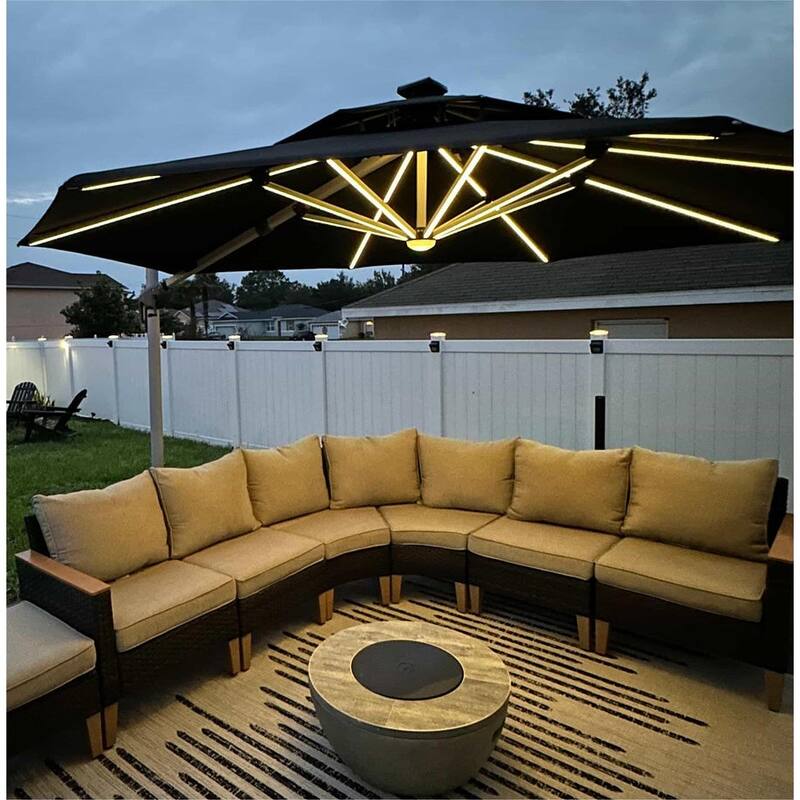 PURPLE LEAF 12 ft Double Top LED Round Patio Cantilever Umbrella