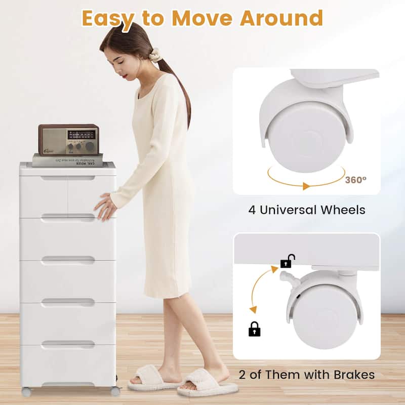 1/2 PCS 6-Drawer Plastic Storage Cart w/ 4 Universal Wheels Cabinet