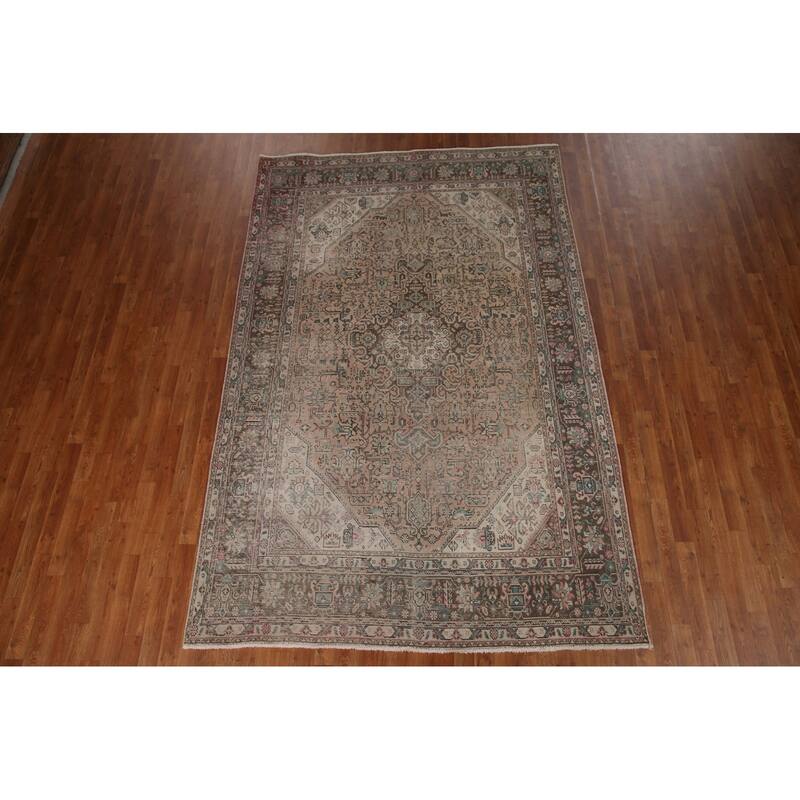 Handmade Distressed Tabriz Persian Rug Antique Living Room Wool Carpet - 6'5" x 9'7"