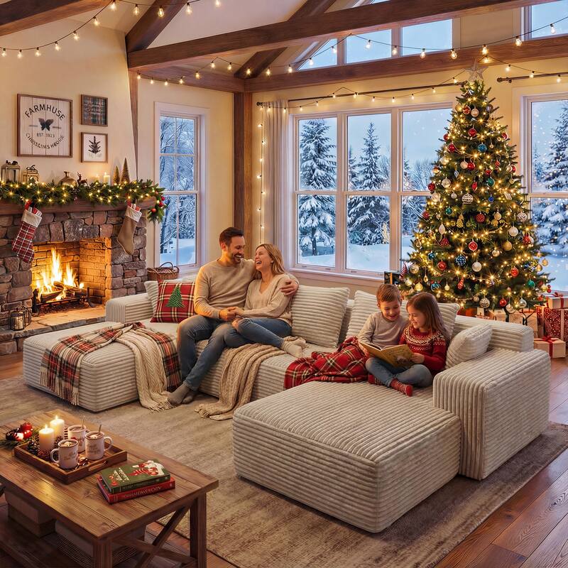 Oversized Modular Sectional Sofa, No Assembly Required, Corduroy Fabric, Deep Seat Cloud Couch with Chaise Foam Sofa