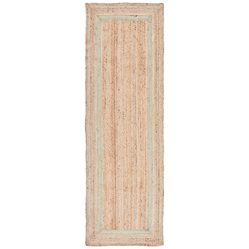 SAFAVIEH Handmade Natural Fiber Averi Border Jute Rug - 2'6" x 8' Runner - Green/Natural