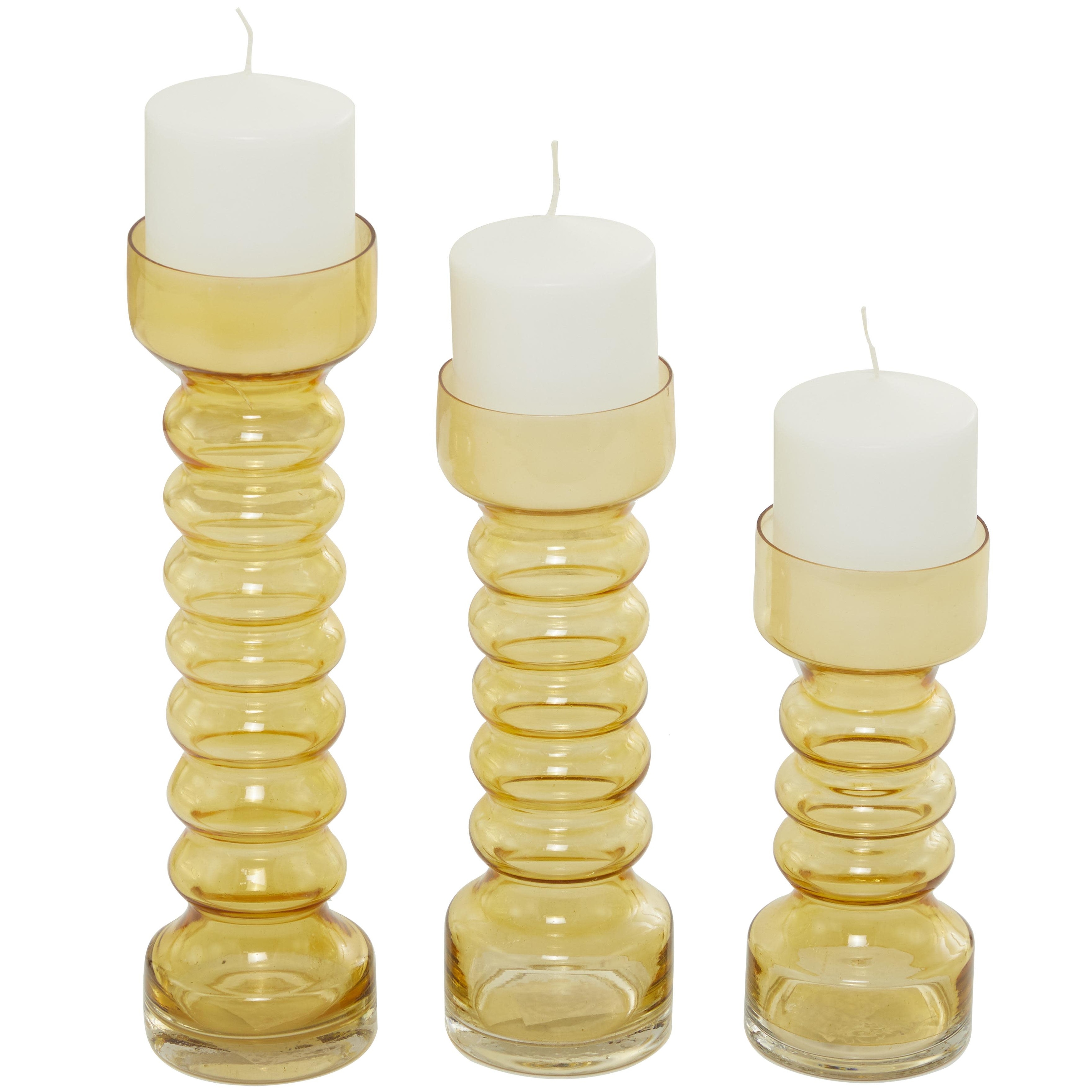 Roche River Decor - Glass Bubble Pillar Candle Holder - Set of 3 Clear, Yellow or Green