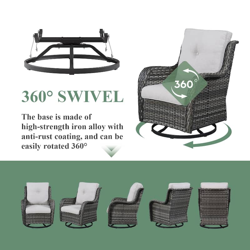 Pocassy Swivel Chairs Glider Chair with Table PE Wicker Rocking Chair - Mix Grey