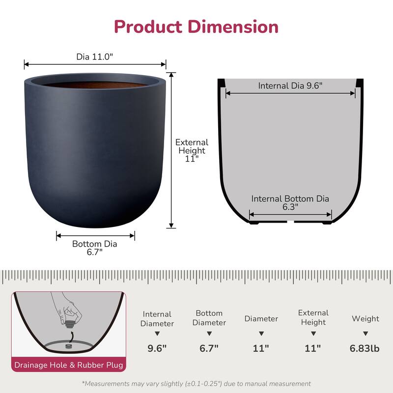 Concrete Round Planter Flower Pot with Drainage Holes