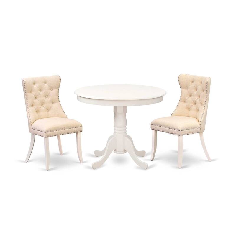 3-Piece Linen White Finish Solid Wood Top - Round Dining Room Set - (Seats-4)
