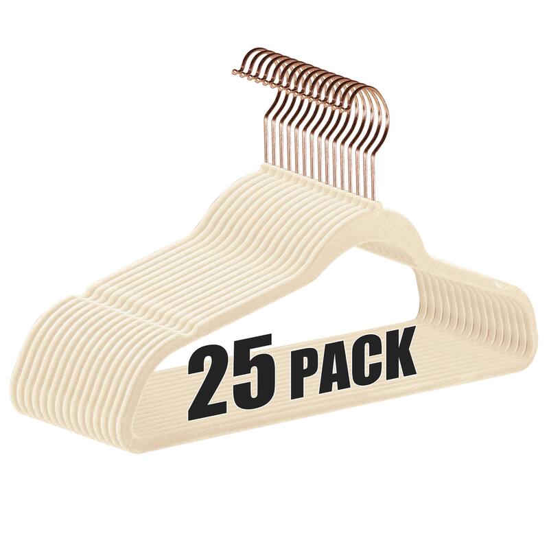 VECELO Mackaylee Velvet Hangers, Non Slip Standard Clothes Hanger Set, Heavy Duty Ivory Hangers(30/50/60/100 Pack) - 25 pack - Beige