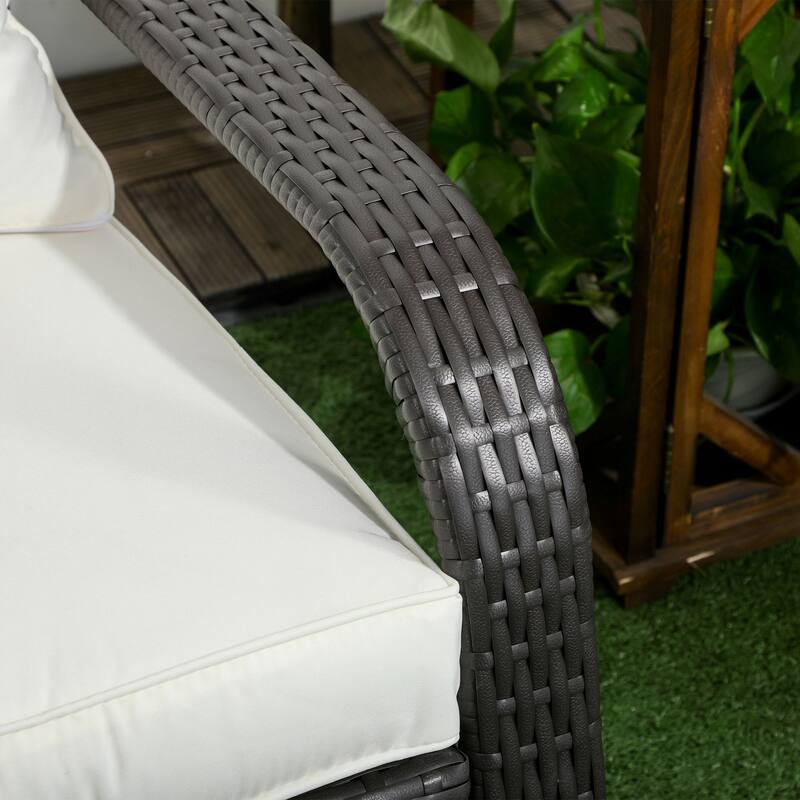 Outdoor Wicker Adirondack Chair, Patio Fire Pit Chair with Soft Cushions, Tall Curved Backrest & Armrests