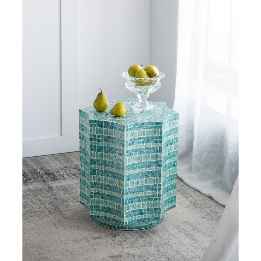 17x17x20" Stool With Capiz Design, Blue Multi