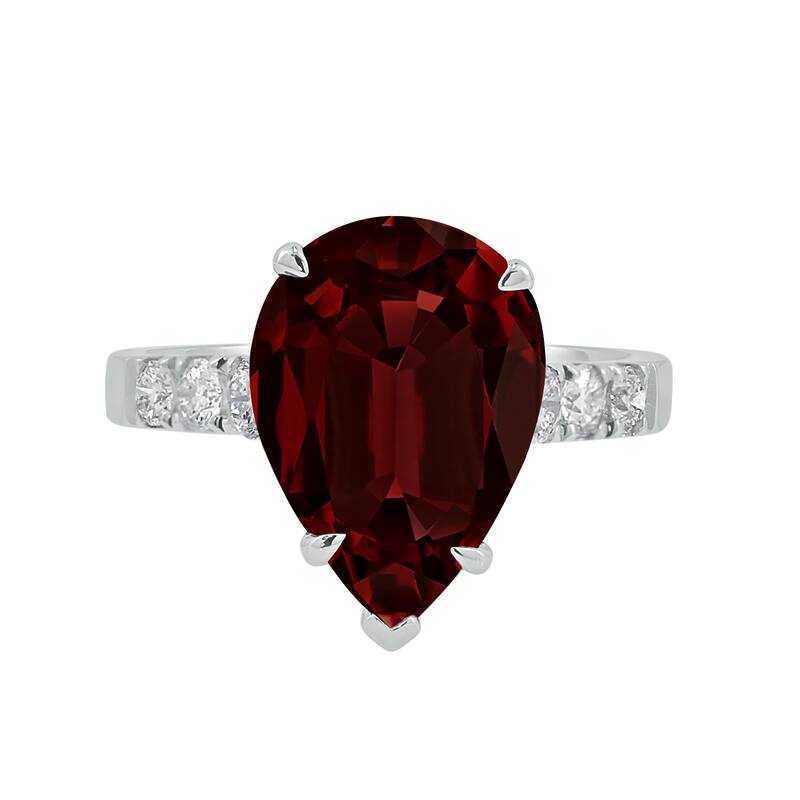 Auriya 5 7/8ct Pear-cut Red Garnet and Diamond Ring 3/8cttw 18K Gold