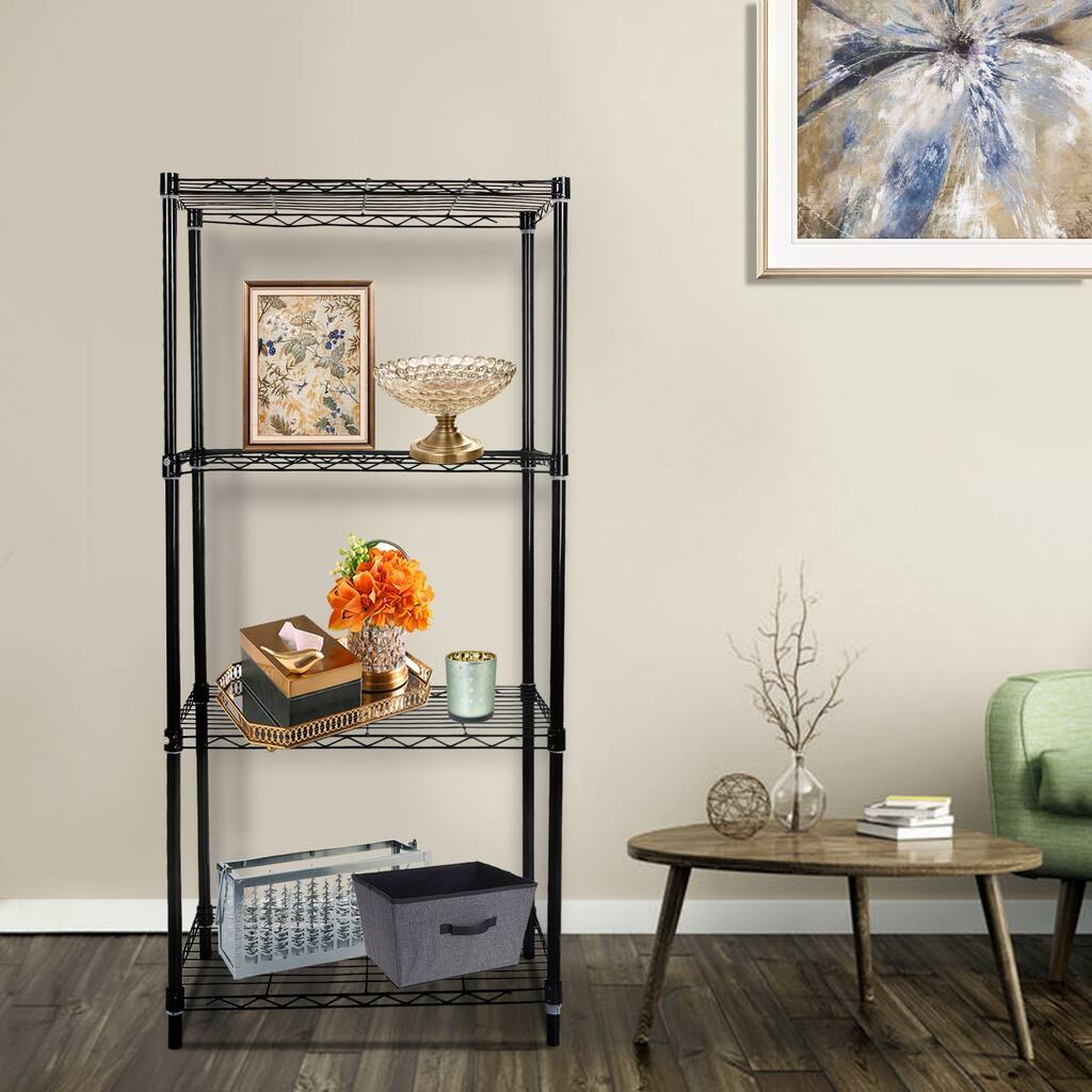4 Tier Black Wire Shelving Unit, Heavy-Duty Standing Storage Metal Shelf Rack