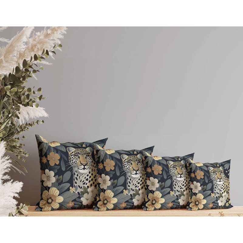 Jungle Cat Faux Suede Reversible Throw Pillow Beige and Gray