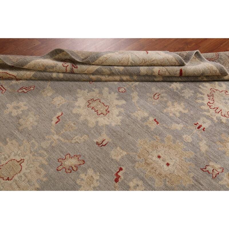 Vegetable Dye Oushak Turkish Area Rug Handmade Grey Wool Carpet - 8'4"x 9'11"