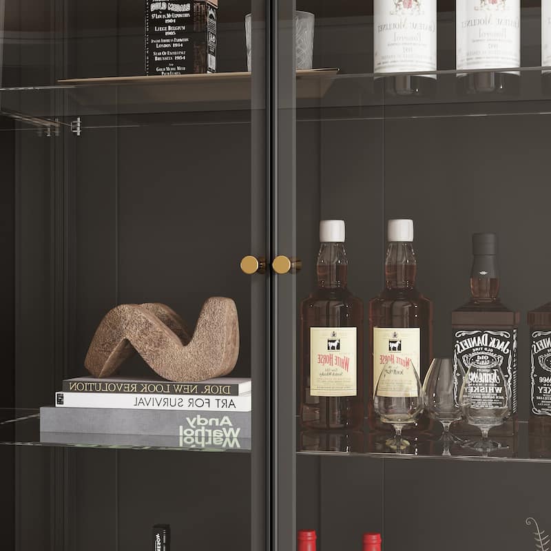 LED Glass Display Cabinet with Aluminum Alloy Frame Glass Door Showcase Wine Storage Cabinet