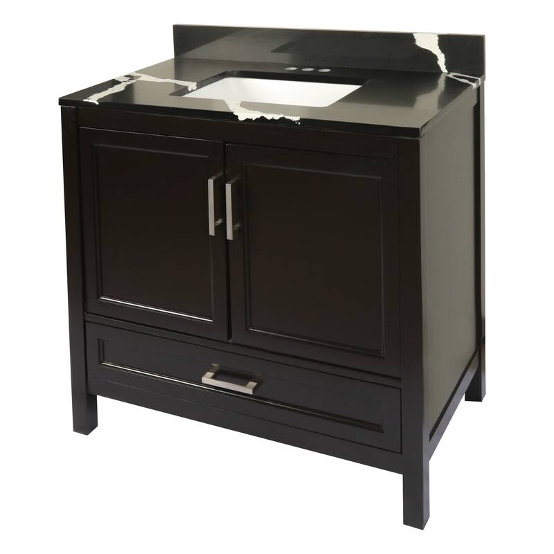 Nevado 37" Bathroom Vanity with Cultured Marble Vanity Top Sink in White with White Basin