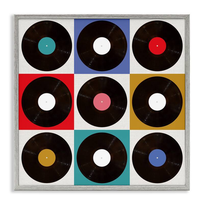 Stupell Geometric Music Records Framed Giclee Art Design By Katrina Craven - 17 x 17 - Grey