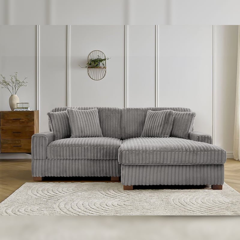 Upholstered Chenille Velvet L Shaped Couch Modular Sofa With Chaise Lounge - Light Grey-Modular Sofa