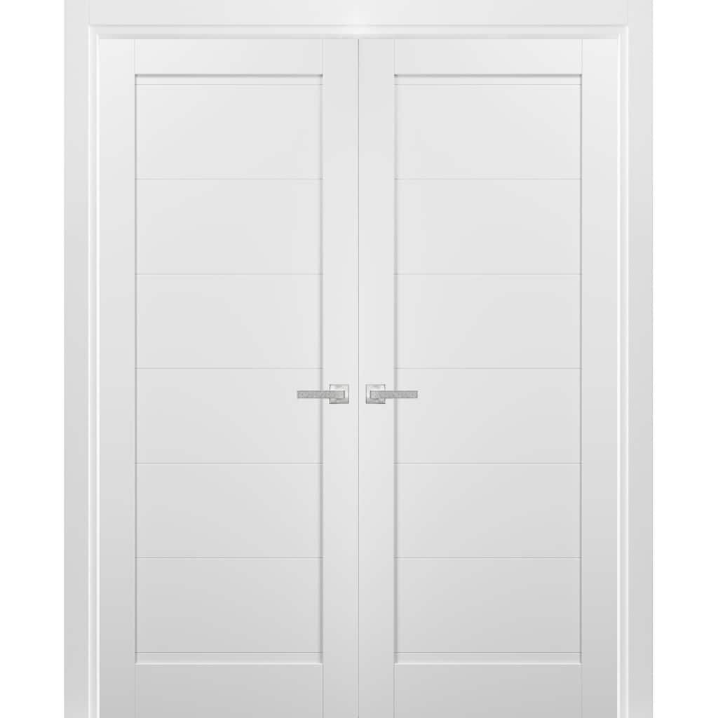 SartoDoors Quadro 4115 | Interior French Doors Double French | Solid Wood | Slab Only | 36x80, White Silk