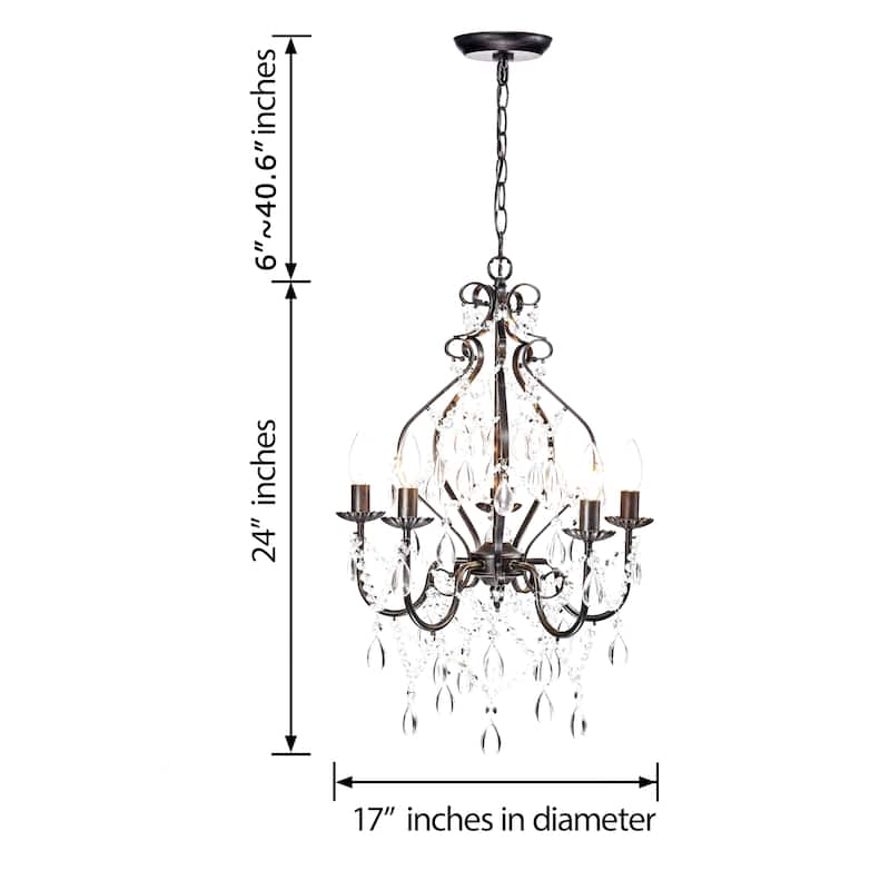 Bethany 5-Light Iron and Crystal Candle Chandelier