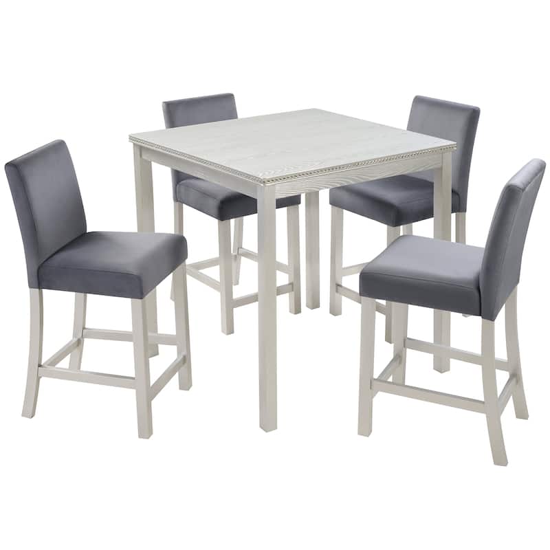 GDFStudio - Hamilton 5-Piece Classic Crystal Design Wooden Counter Height Dining Table Set with 4 Upholstered Chairs