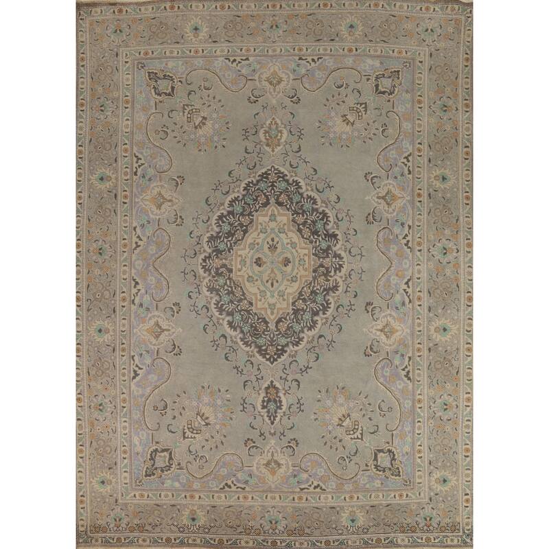 Geometric Tabriz Persian Vintage Area Rug Hand-Knotted Wool Carpet - 9'5" x 12'3"