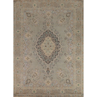 Geometric Tabriz Persian Vintage Area Rug Hand-Knotted Wool Carpet - 9'5" x 12'3"