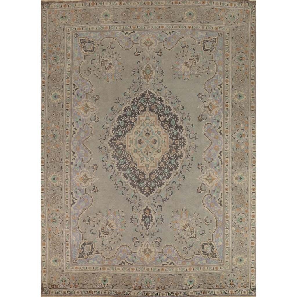 Geometric Tabriz Persian Vintage Area Rug Hand-Knotted Wool Carpet - 9'5" x 12'3"