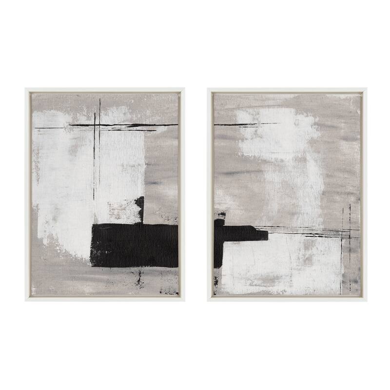 Kate and Laurel Sylvie Line Neutral Framed Canvas by Nikita Jariwala