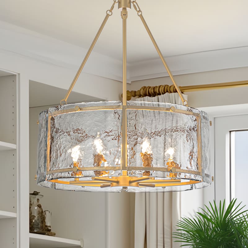 Starsky 6-Light Modern Drum Textured Glass Kitchen Island Chandelier