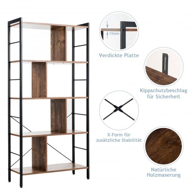 4-Tier Industrial Bookshelf Floor Standing Storage Rack Large Storage - 29" x 12" x 61" (L x W x H)