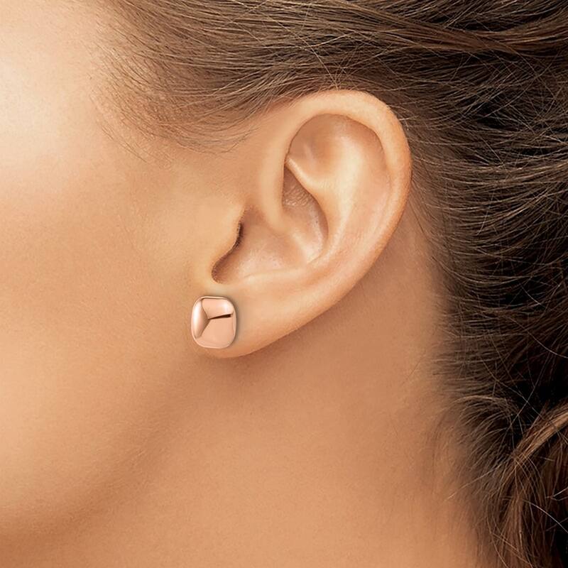 Curata 14k Rose Gold Polished Puffed Square Post Earrings - 10.1x10.1mm