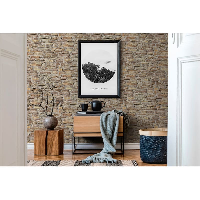 Galerie Wallcoverings Bricks and More Collection Rustic Stone Wall Matte Finish Vinyl on Non-woven Wallpaper Roll