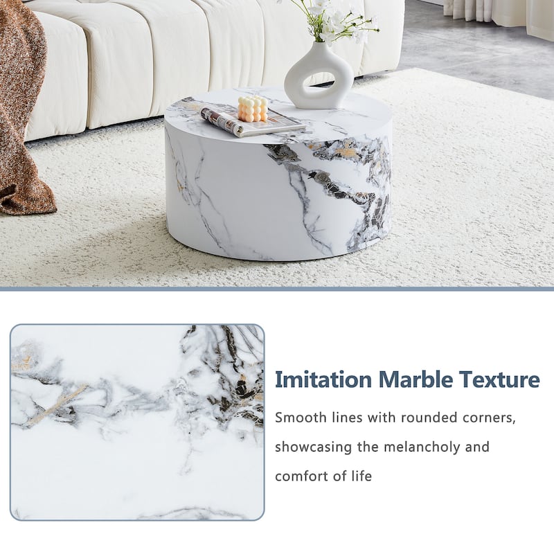Marble Texture Round MDF Coffee Table: 23.6" Diameter × 11.8" Height, Modern Minimalist Style, Perfect for Living Room