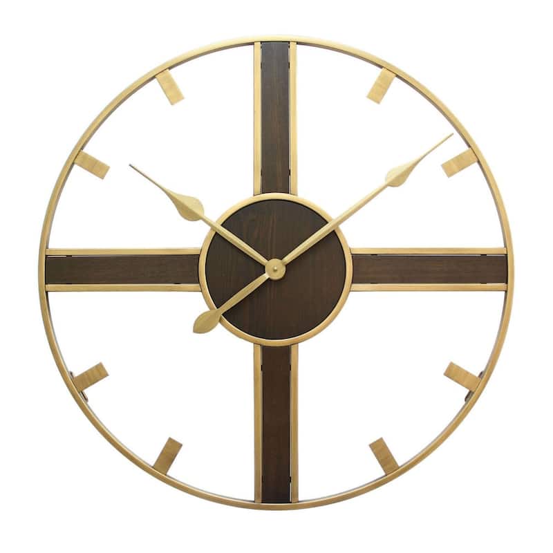 Open Framed Metal Wall Clock - 30" - Brown and Gold