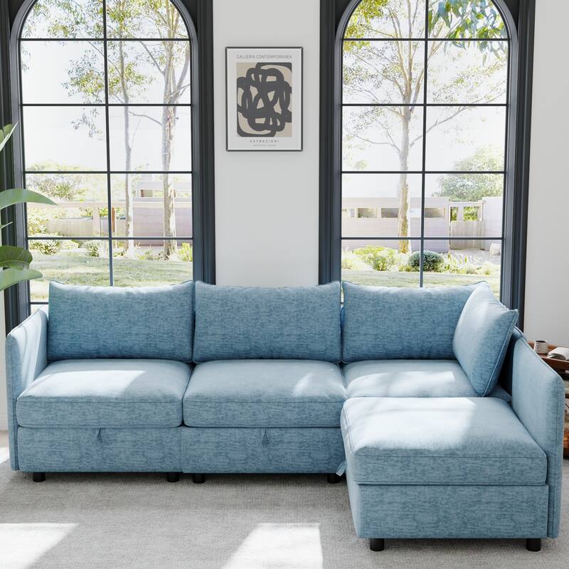 Christopher Knight Home - Ashton Modular Sectional Sofa with Storage and Sleeper Function - Blue