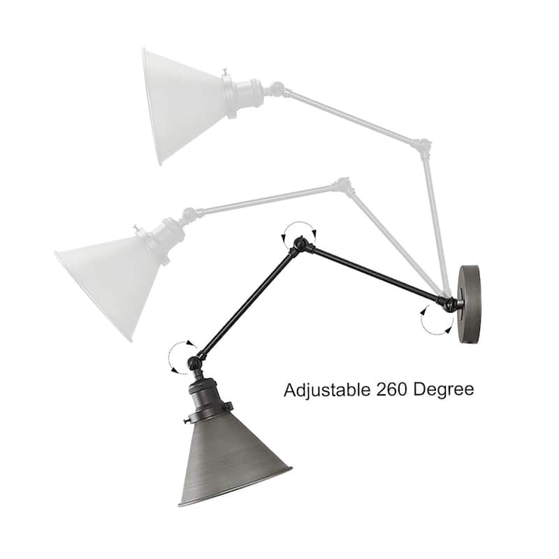 Merida Adjustable Swing Arm Wall Sconces Silver Brushed Plug-in Wall Lamp - L 21" x W 7.3 "x H 8"