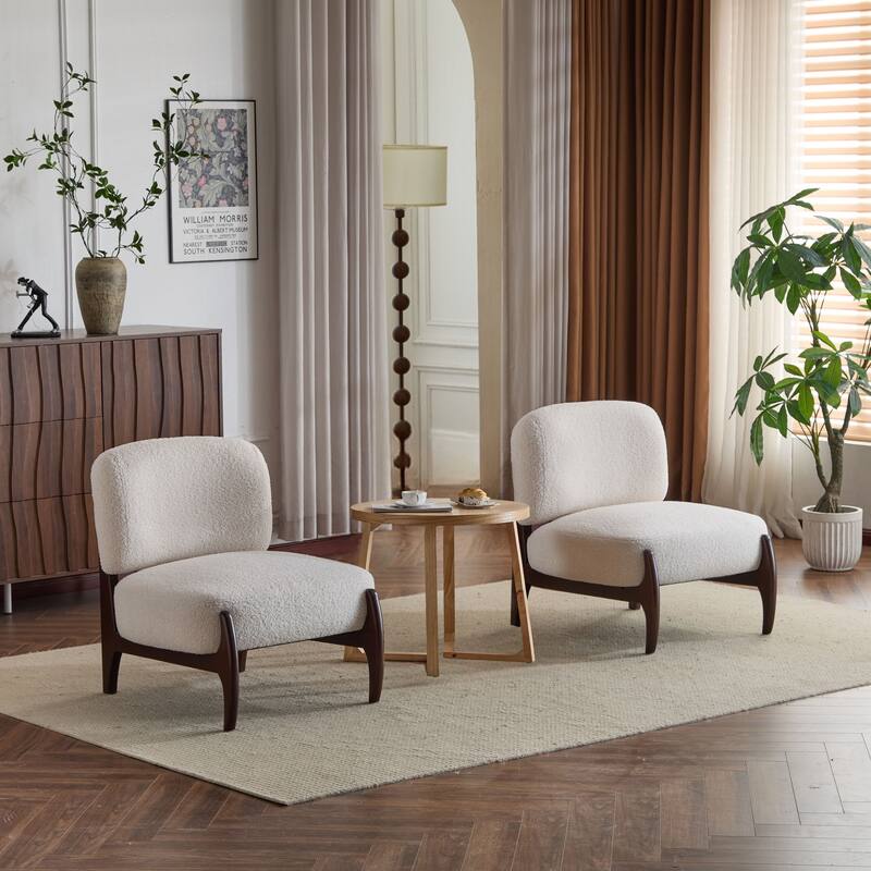 Beige Side Chair Set of 2 Accent Chair Reception Chair Office Chair Leisure Chair Armless Chair with Wood Legs - Beige