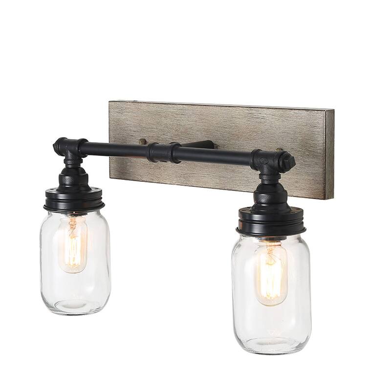Carbon Loft Vawdrey 2-light Black Wall Sconces Distressed Faux Wood Bathroom Vanity Lights - N/A
