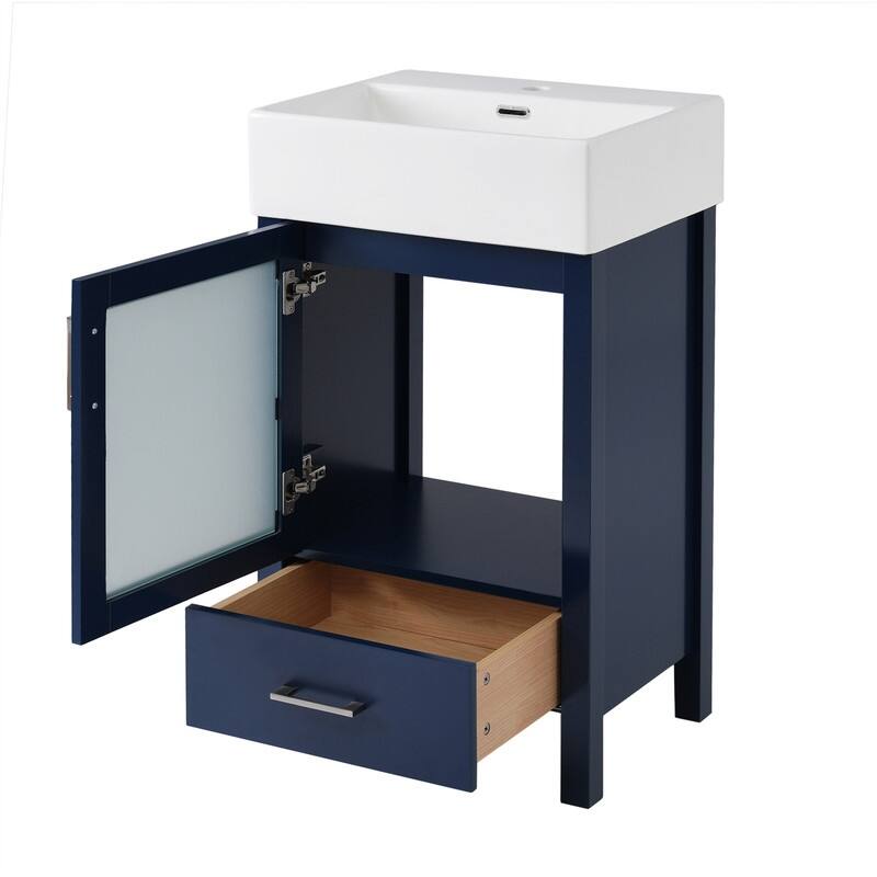 20'' Bathroom Vanity with Ceramic Sink Top, Modern Bathroom Storage Cabinet with 1 Drawer and 1 Soft Close Door