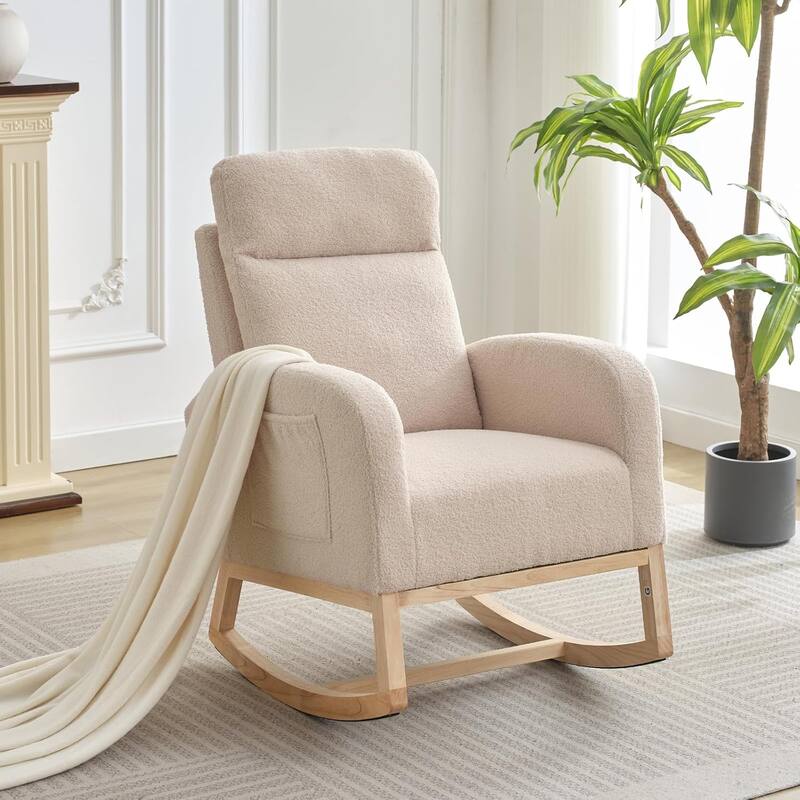 Rocking Glider Chair with Side Pockets for Living Room - Beige