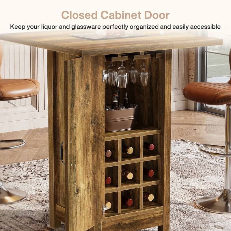 Bar Table with Closed Cabinet Door, 31.5-Inch Square Pub Table
