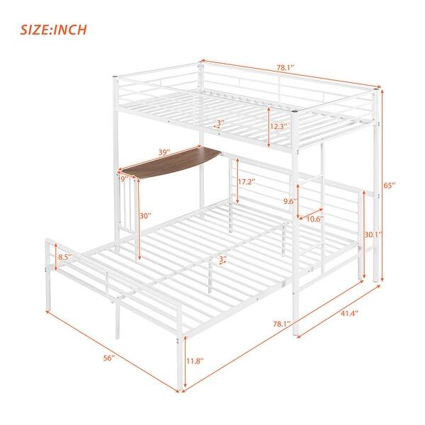 dimension image slide 0 of 3, Artsy Twin Over Full Metal Bunk Bed with Integrated Desk, Ladder and Quality Slats for Bedroom, Versatile Use