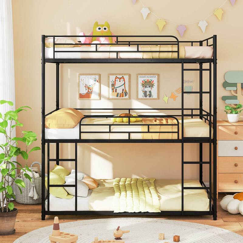 Costway Full Over Full Over Full Metal Bed Frame Heavy-Duty Triple